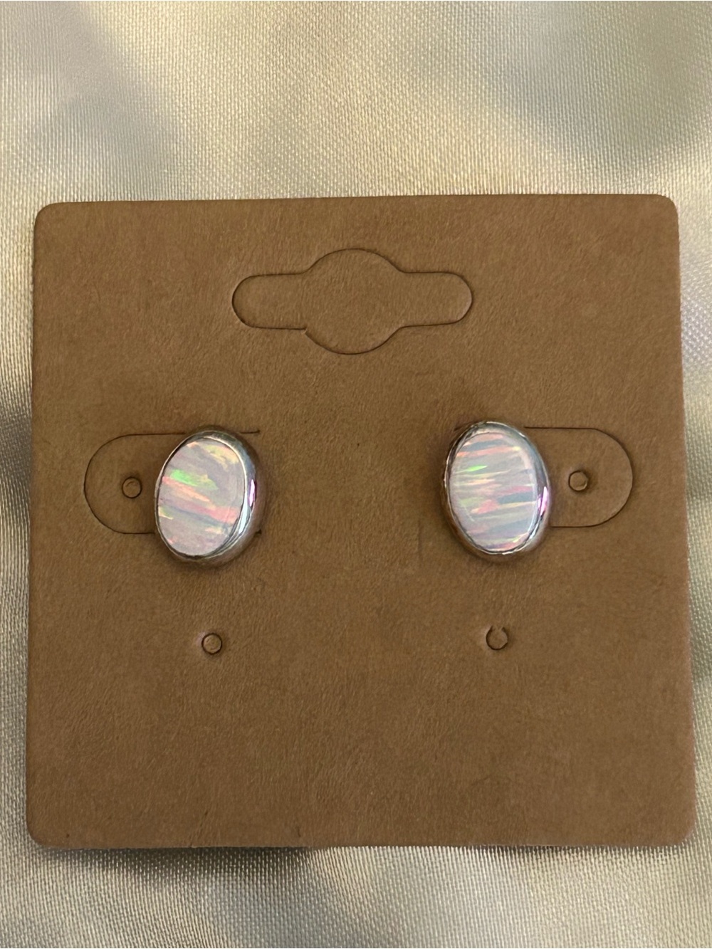 Sterling Silver White Iridescent Lab Opal Oval Stud Earrings - Women Jewelry